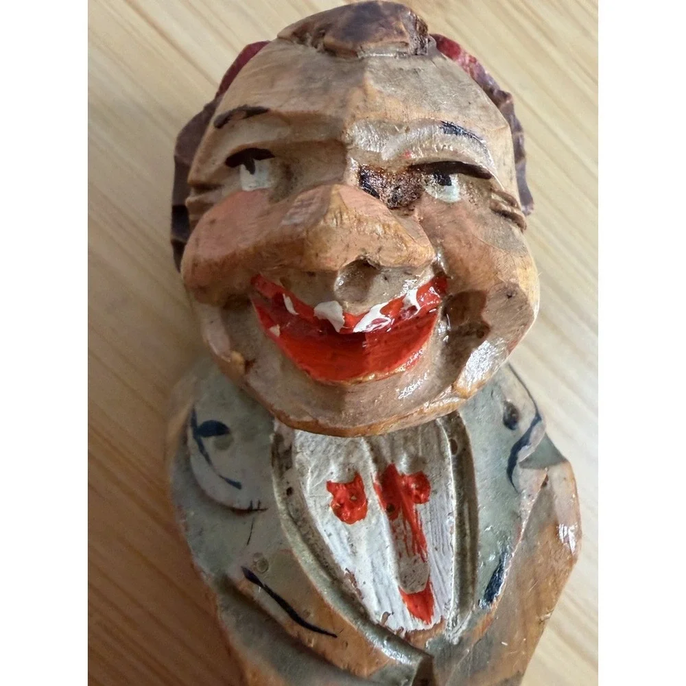 Vintage Hand-Carved Wooden Figural Bottle Opener Whimsical Man European Folk Art